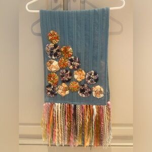 Anthropologie Beautifully Detailed Floral Scarf - 100% Wool